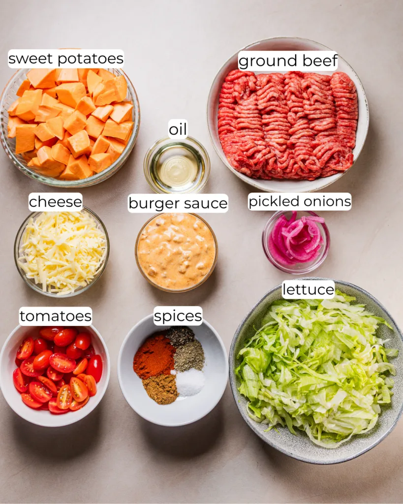 This is a photo of the ingredients for the viral cheese burger bowl.