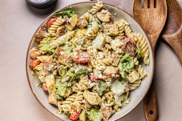 High Protein Chicken Avocado Pasta Salad