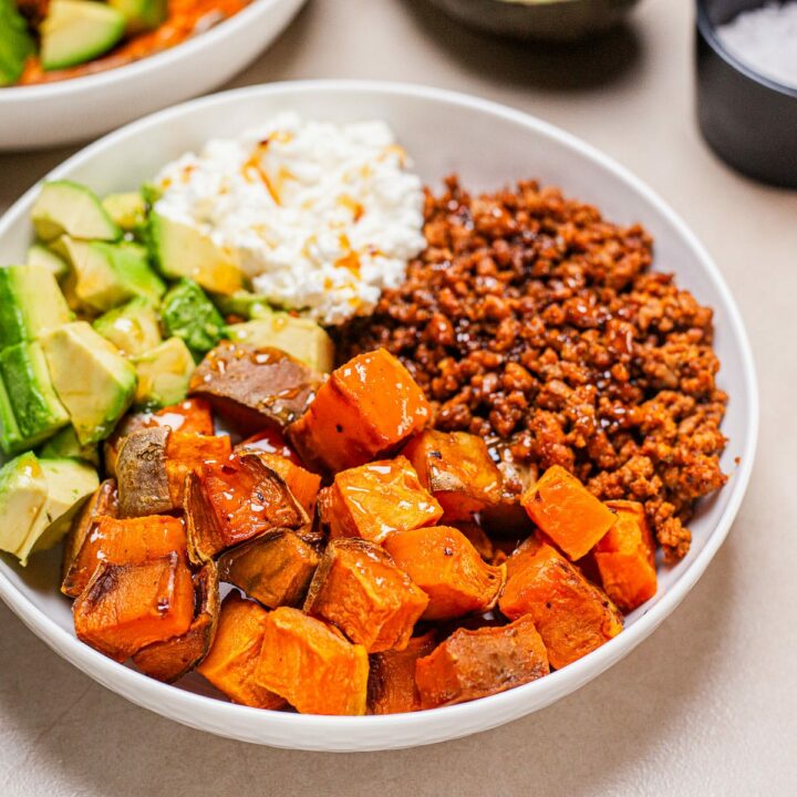 Sweet Potato Ground Beef Bowl with Cottage Cheese