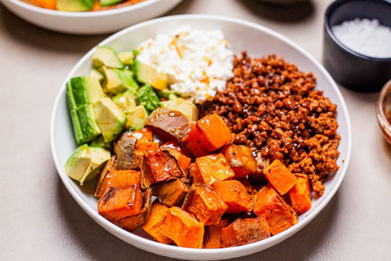 Sweet Potato Ground Beef Bowl with Cottage Cheese